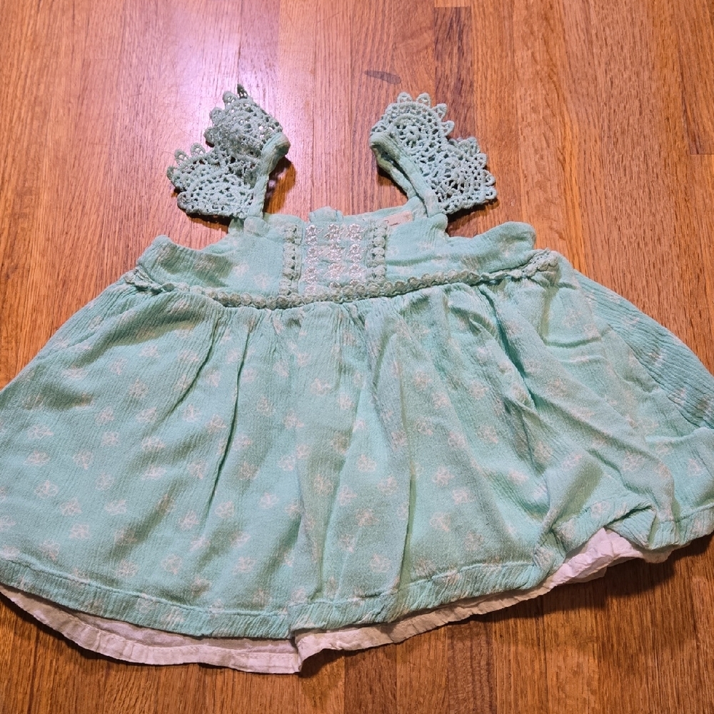 Jessica Simpson Girl 3T Toddler Mint Green White Floral Lace Trim Sleeveless Top